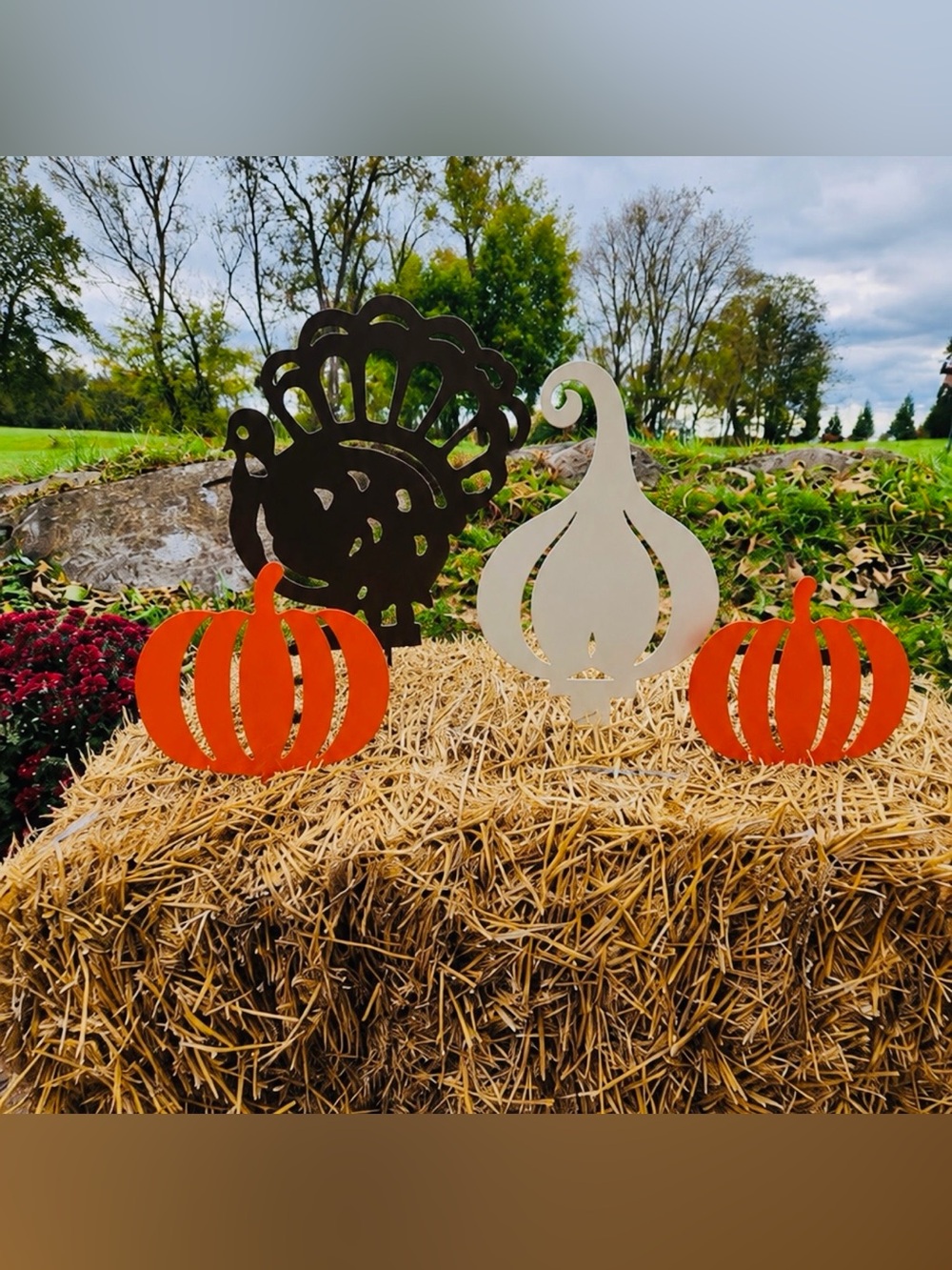 Thanksgiving Garden Stake Set, Rhodes Welding & Metal Works Rust Free.